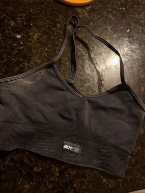 Grey/Black NEVER WORN Sports Bra -  BO+TEE Ribbed Sports Bralette - Thin Strappy